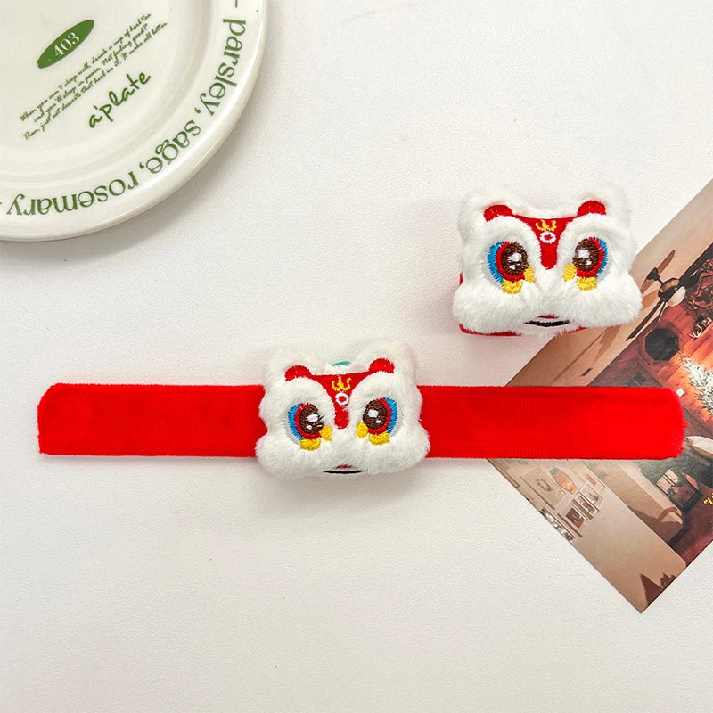 Chinese New Year Awakening Lion Plush Toys Wrist Clap Bracelet For Women Men Cute Cartoon Spring Festival Wristband Gifts