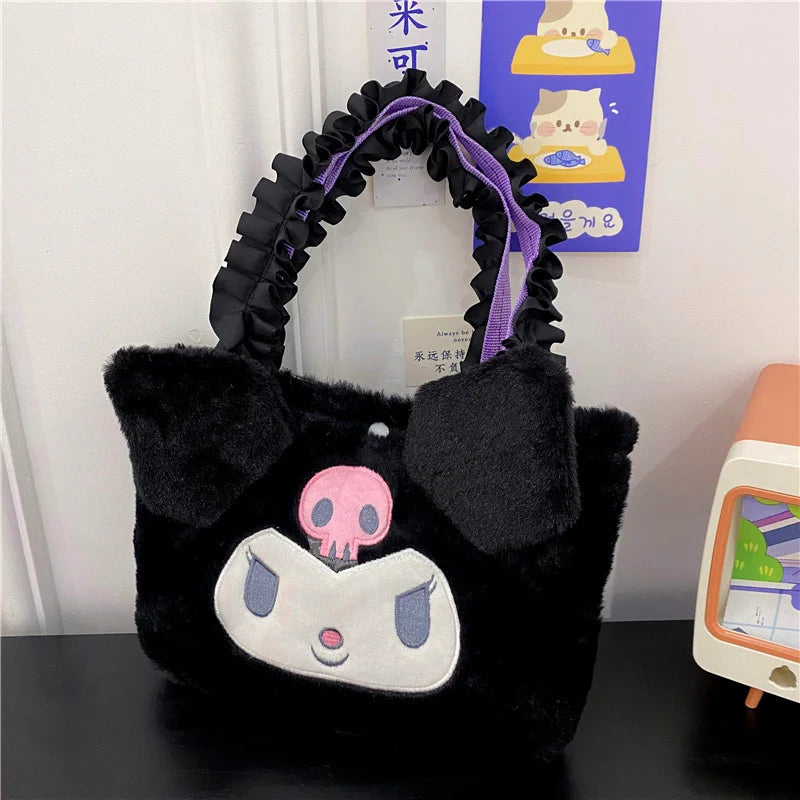 Hello Kitty Plush Bag Kawaii Sanrio Anime Handbag Cinnamoroll Kuromi Melody Cartoon Soft Stuff Shoulder Cosmetic Bags Girl Gifts