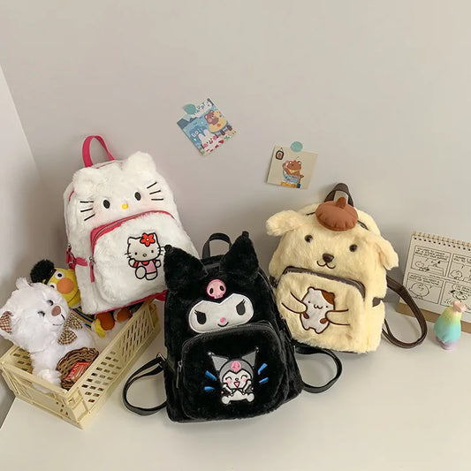 Yk2 Sanrio Hello Kitty Plush Backpack Kuromi Pom Pom Purin Plush Bag Anime Fashion Women High Quality Bag Schoolbag Girl Gift