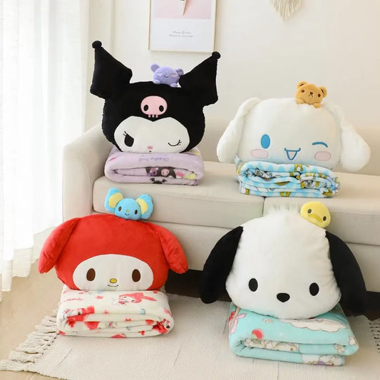 Cute Kuromi My Melody Cinnamoroll Pochacco Plush Toy Stuffed Cartoon Anime Soft Comfortable Hug Plushies Throw Pillow Blanket