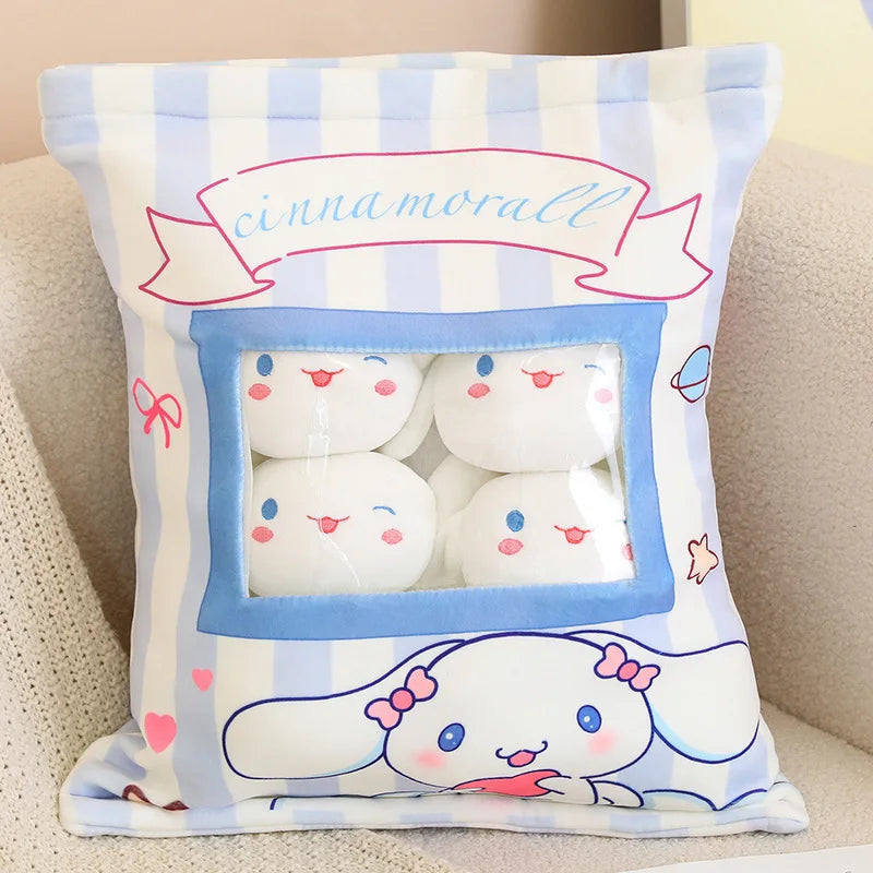 A Bag of Kuromi My Melody Plush Toy Pochacco Cinnamoroll 6pcs Doll in Bag Plushies Stuffed Anime Doll Creative Pillow Home Decor