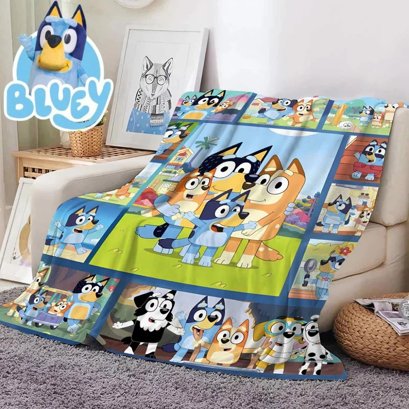 Bluey Cartoon Anime Flannel Blanketbluey Family Blanket Throw Home Sofa Lunch Break Blankets Children Student Blankets Nap Gifts