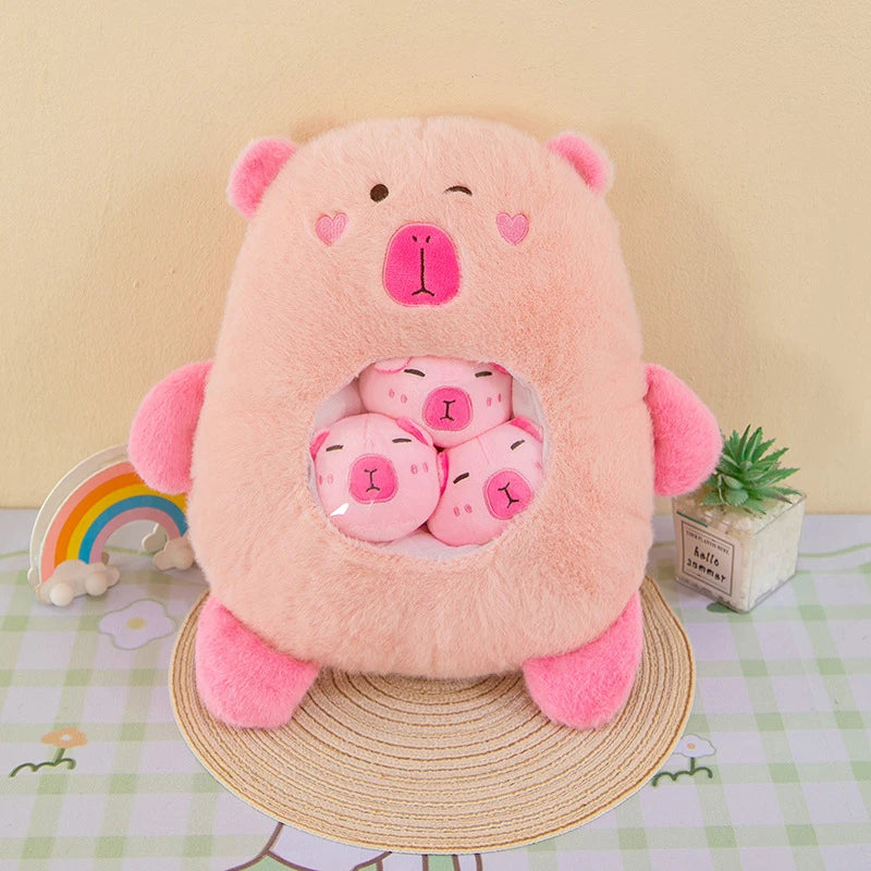 30cm Capybara Plush Toy With 3 Mini Dolls Stuffed Animal Doll Home Sofa Decoration