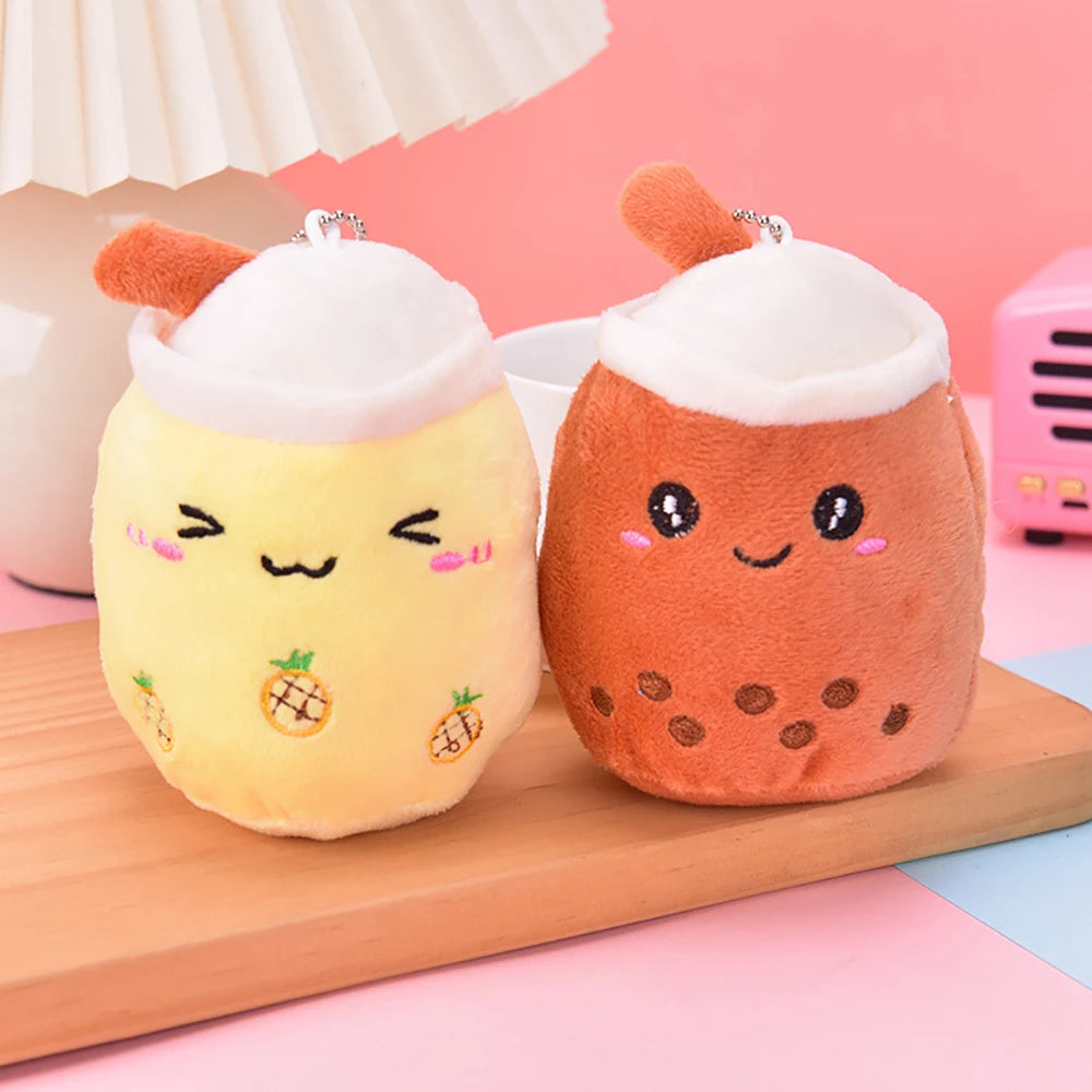 Cute keychain pendant mini simulation fruit milk tea cup plush toy to send holiday gifts