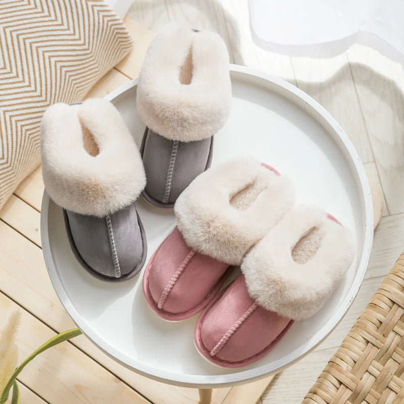 Velvet cotton slippers for autumn and winter home, couple's warm home, indoor thick soled non slip slippers for men and women