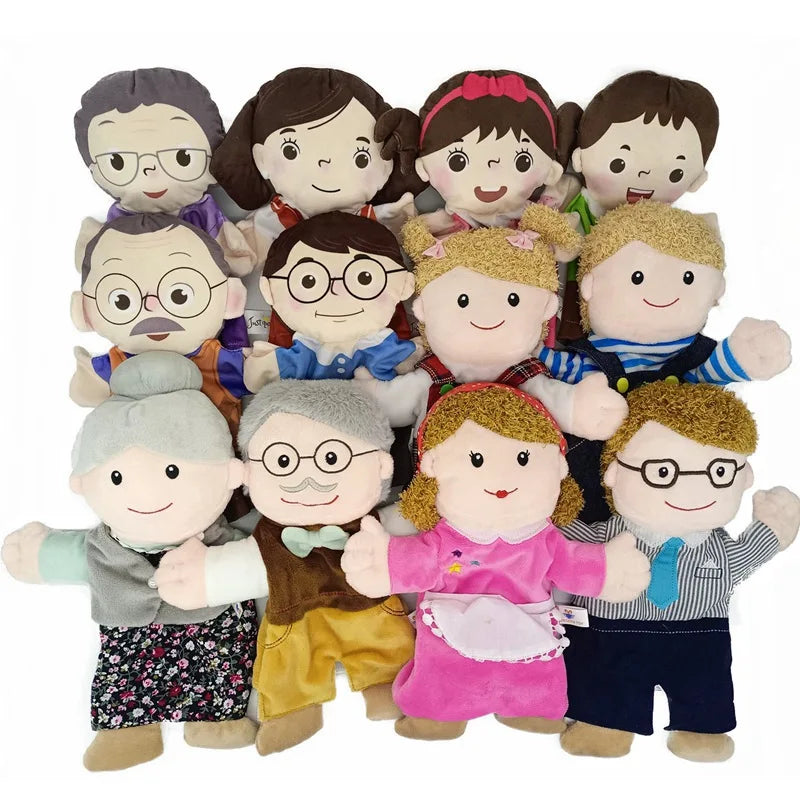 Sweet Family Soft Stuffed Toy Doll Dad Mum Brother Sister Cosplay Plush Doll Educational Toys Kawaii Hand Finger Puppet