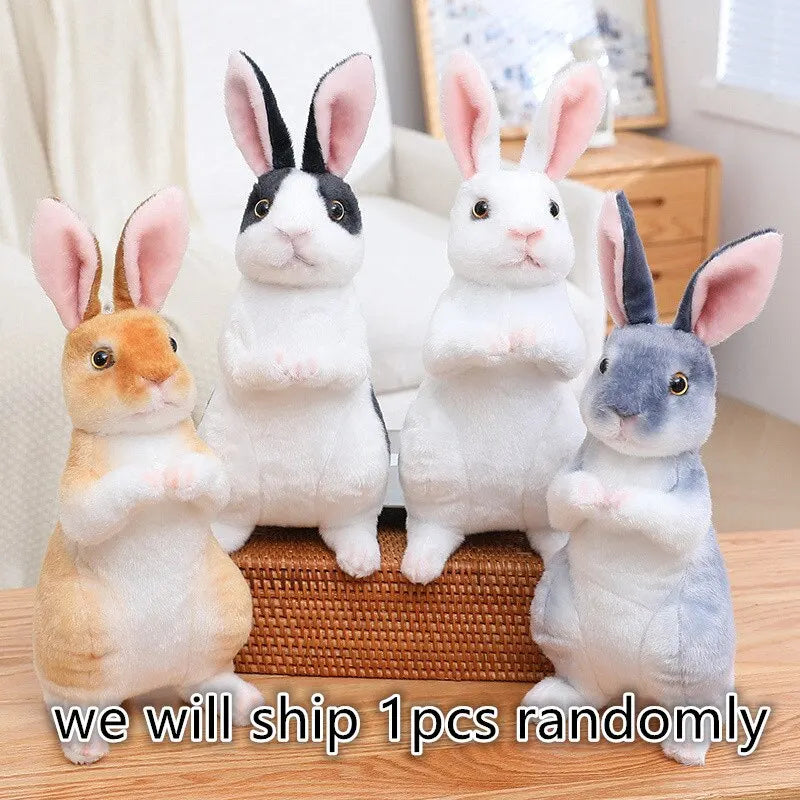 1pc Randomly Realistic Cute Plush Rabbits Lifelike Animal Photo Props Bunny Simulation Toy Model Birthday Gift