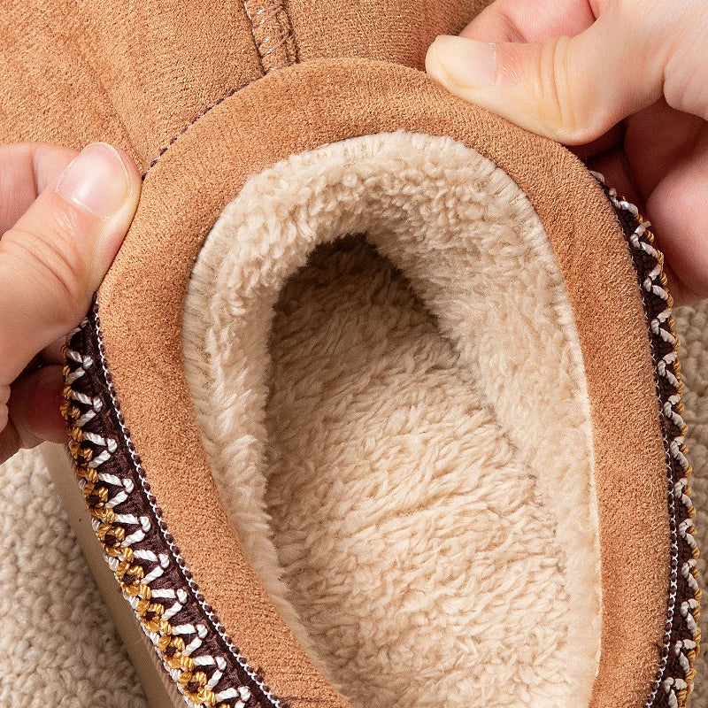 Feslishoet Winter Woman Slippers Plush Interior Anti Slip Sole Thick Bottom Embroider Fashion  Warm Slippers Use Indoor Outdoor