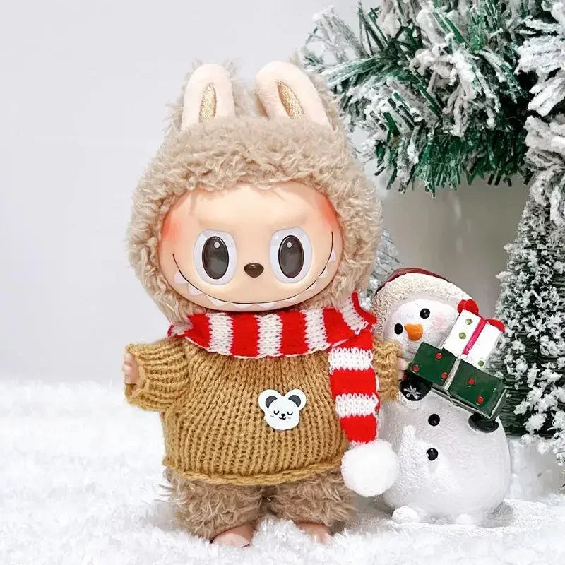 17cm Mini Plush Doll'S Clothes Outfit Accessories For Labubu Idol V1 V2 Christmas winter dress up sweater scarf Clothing Gift