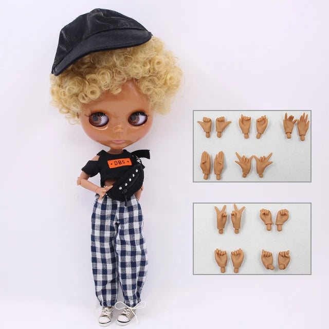 ICY DBS Blyth doll 1/6 bjd toy joint body dark skin afro hair 30cm doll  anime girls