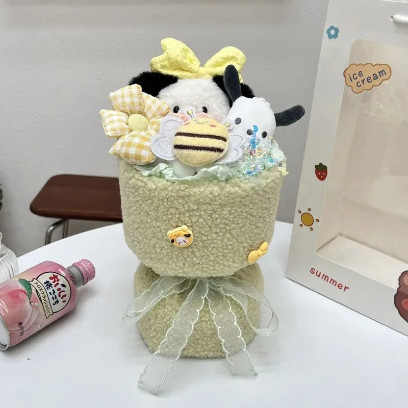 Sanrio Hello Kitty Bouquet Cute Cartoon Plush Doll Flower Cinnamoroll Kuromi My Melody Toys Flower Girl&Child Holiday Gifts