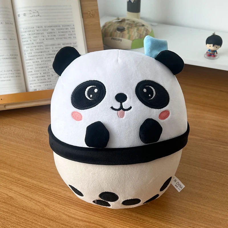 Cute Milk Tea Cup Animal Plush Toy Stuffed Panda Polar Bear Shark Doll Soft Bubble Tea Cats Plushies Kawaii Birthday Gifts