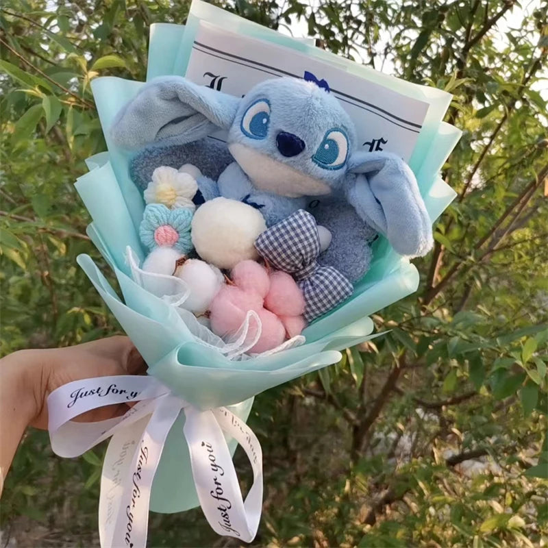 Anime Lilo & Stitch  Plush Bouquet  With floret Bowknot Cartoon Stuffed Animals Birthday Christmas Valentine's Day Party Gift