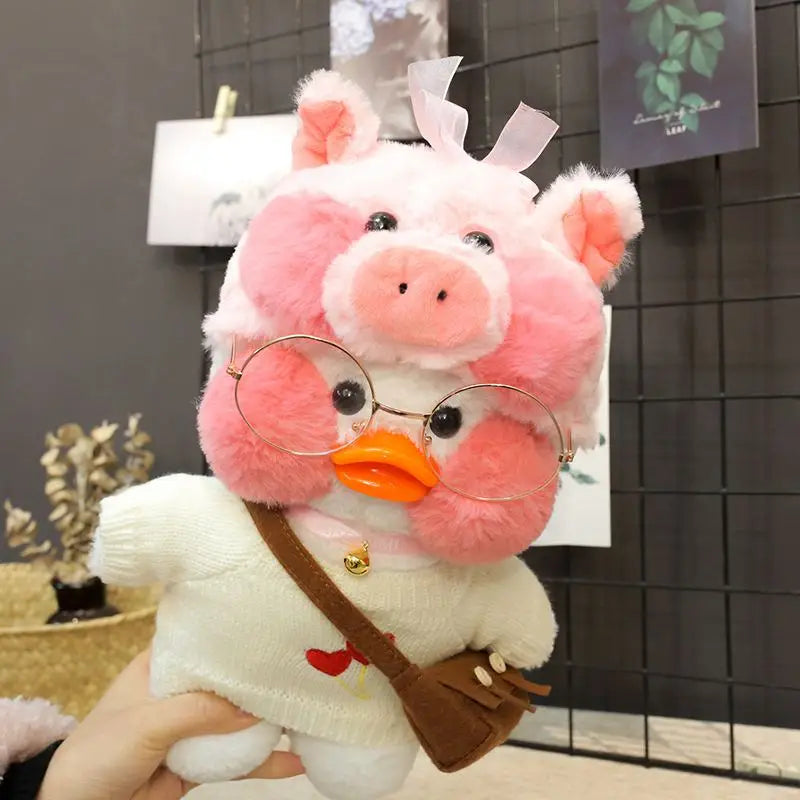 30cm Cute Cafe White Duck Stuffed Plush Animals Toy Wear Glasses And Clothes Soft Doll Girl Birthday Creative Gift For Children