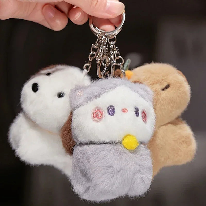 Capybara Plush Toy Pendant Capibara Plushie Keychain Kawaii Bag Key Ring Cute Dog Cat Dolls Car Decoration Christmas Gift