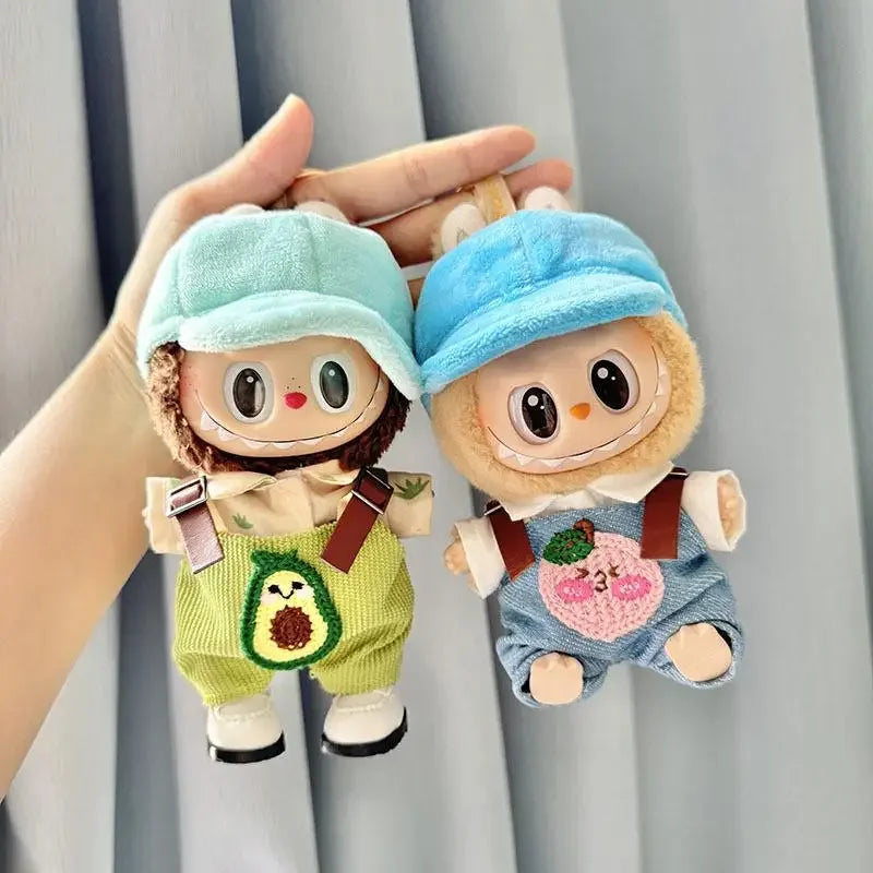 17cm Mini Plush Doll'S Clothes Outfit Accessories For Korea Kpop Exo Labubu Idol V1 V2 Avocado Peach PumPkin overalls Clothing