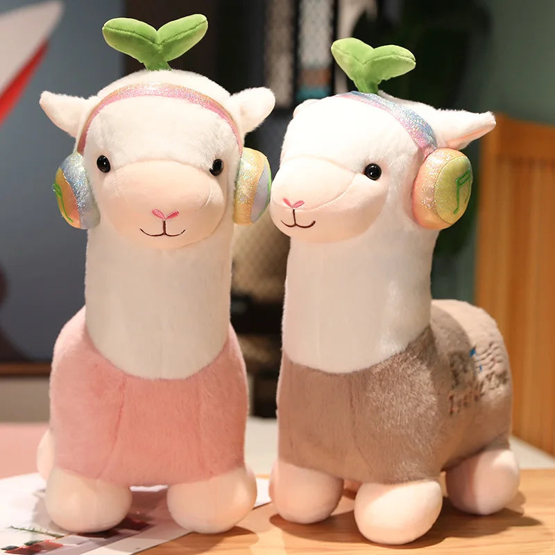 25-68CM Cute headset Alpaca Llama Plush Toy Stuffed Animal Sheep Dolls Soft Plush Alpaca Dolls For Birthday Gifts