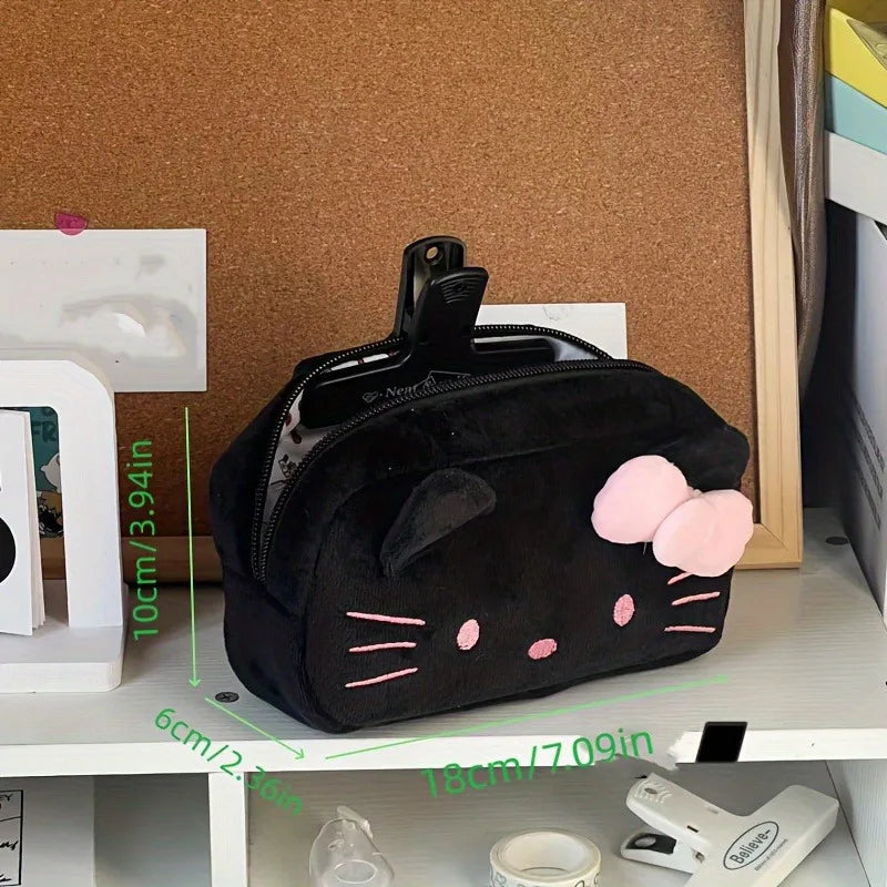 1pc Sanrio New Cute Hello Kitty Plush Pencil Case, Y2k Kawaii Cartoon Stationery Storage Bag, Zipper Cosmetic Bag