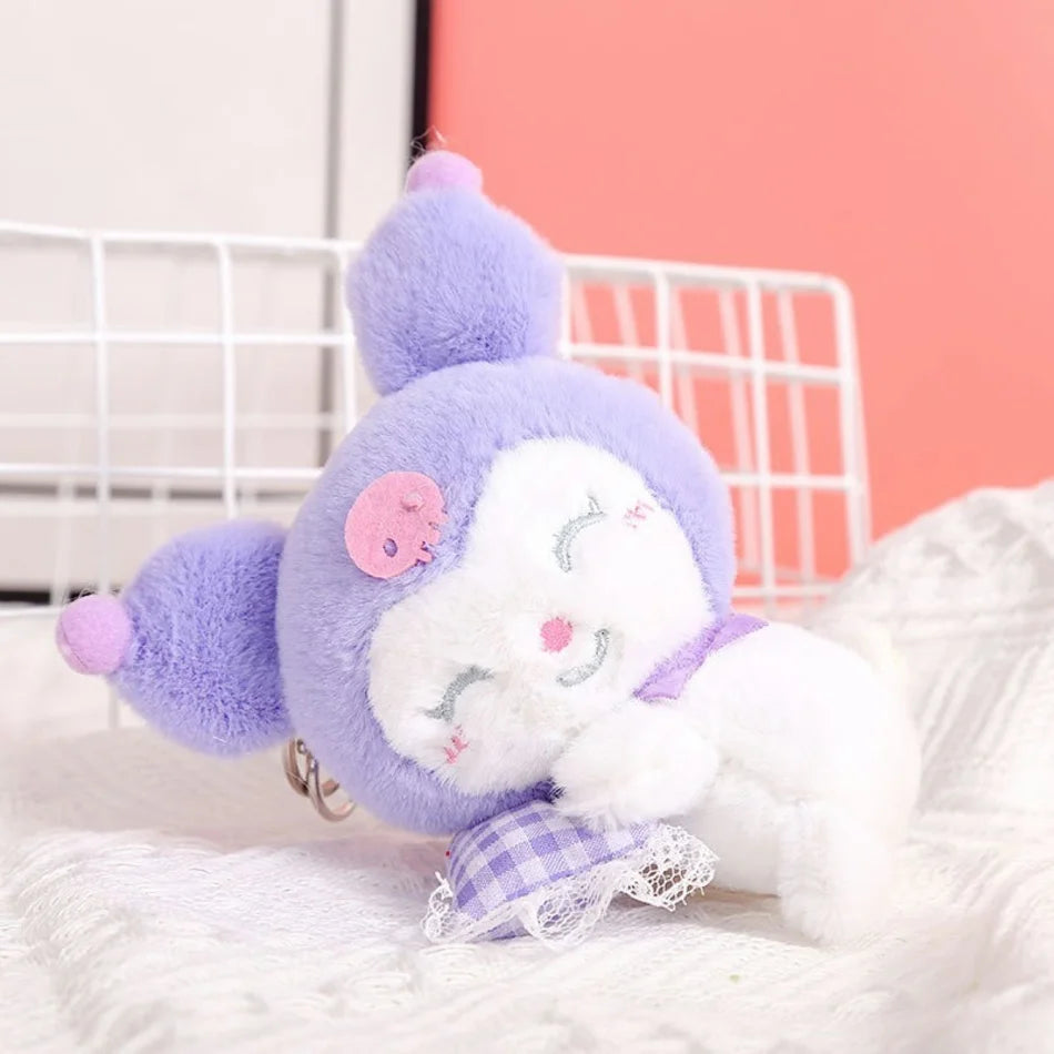 Sanrio Cinnamoroll Keychain Kuromi Melody Keyring Children Plush Toys Kawaii Pompom Purin Keychains Pendant Key Chain Women Gift