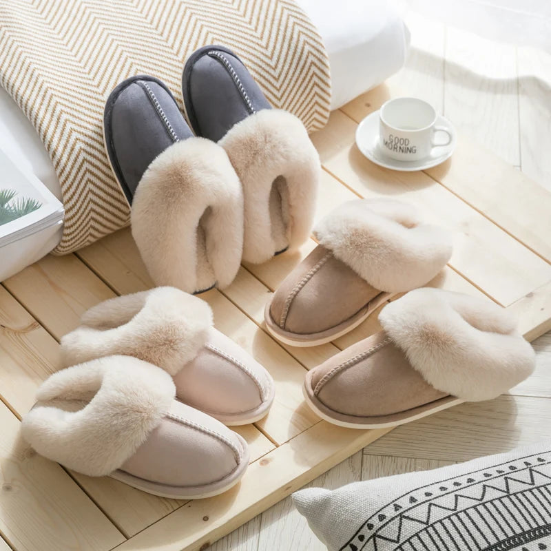 Velvet cotton slippers for autumn and winter home, couple's warm home, indoor thick soled non slip slippers for men and women