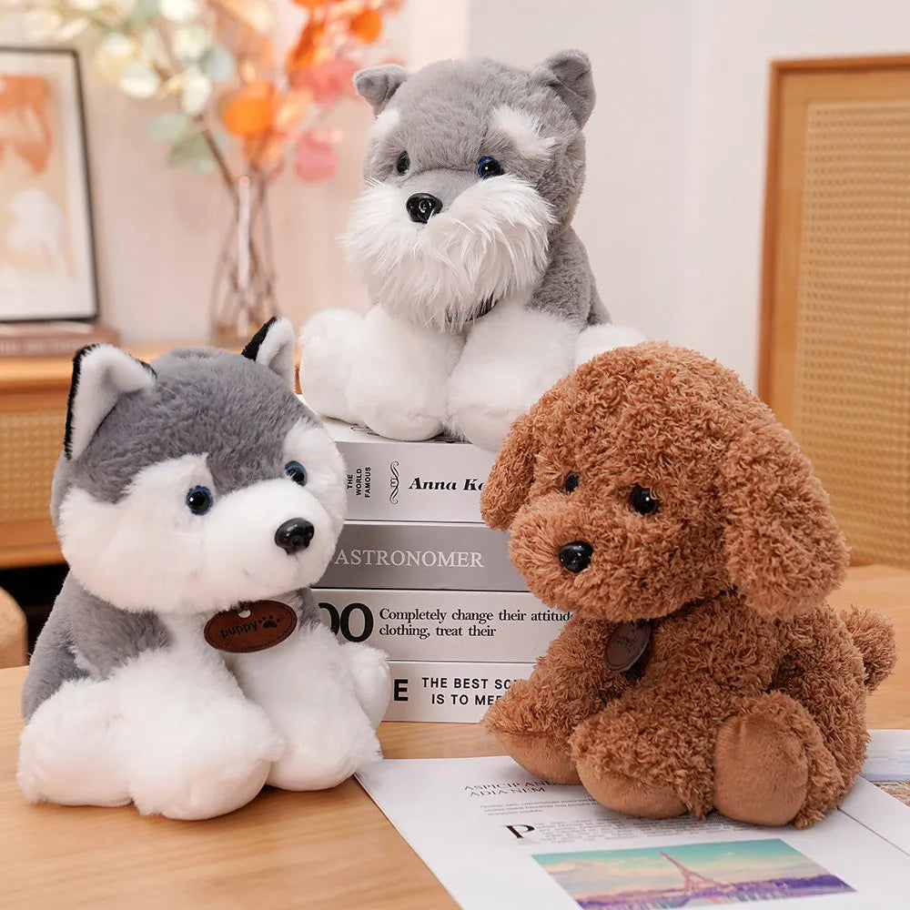 20cm Cute Puppies Plush Toy Schnauzer Poodle Husky Stuffed Animal Furry Lovely Sitting Dog Doll Birthday Gifts