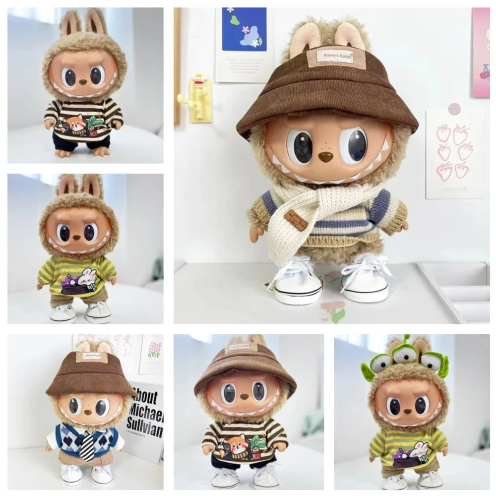 Doll outfit vinyl plush doll clothes for 38cm Korea Kpop Exo Labubu doll clothes striped shirt set