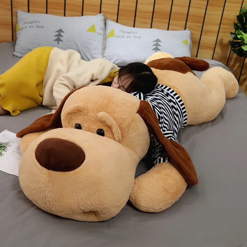 Kawaii Giant Dog Plush Toy Big Sleeping Puppy Stuffed Doll Soft Animal Toy Cartoon Pillow Baby Back Cushion Girls Birthday Gift