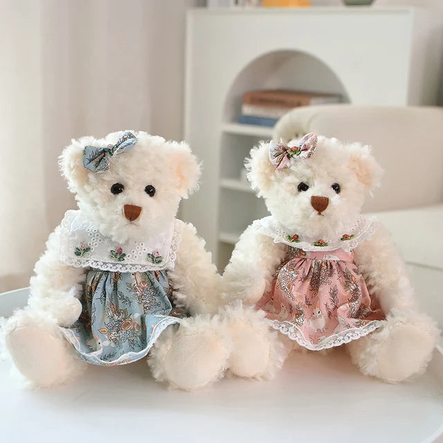 2pcs/lot 26cm Kawaii Couple Teddy Bear Peluche Toys Kawaii Dress Bear Dolls Stuffed Soft Toy for Girls Baby Girlfriend Gift