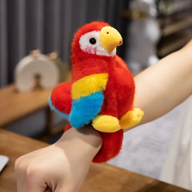 20CM Cute Parrot Flamingo Animal Slap Snap Wrap Wrist Bracelet Plush Bird Hand Ring Toys Funny Gifts