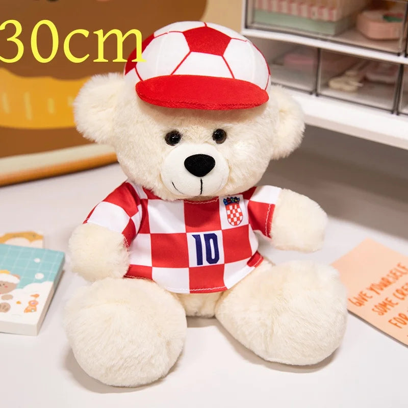 25/30cm Creative Sports Soft  Bear Plush Pillow Cartoon Basketball Soccer Ball Huggable Pillow Refuel Sports Bear