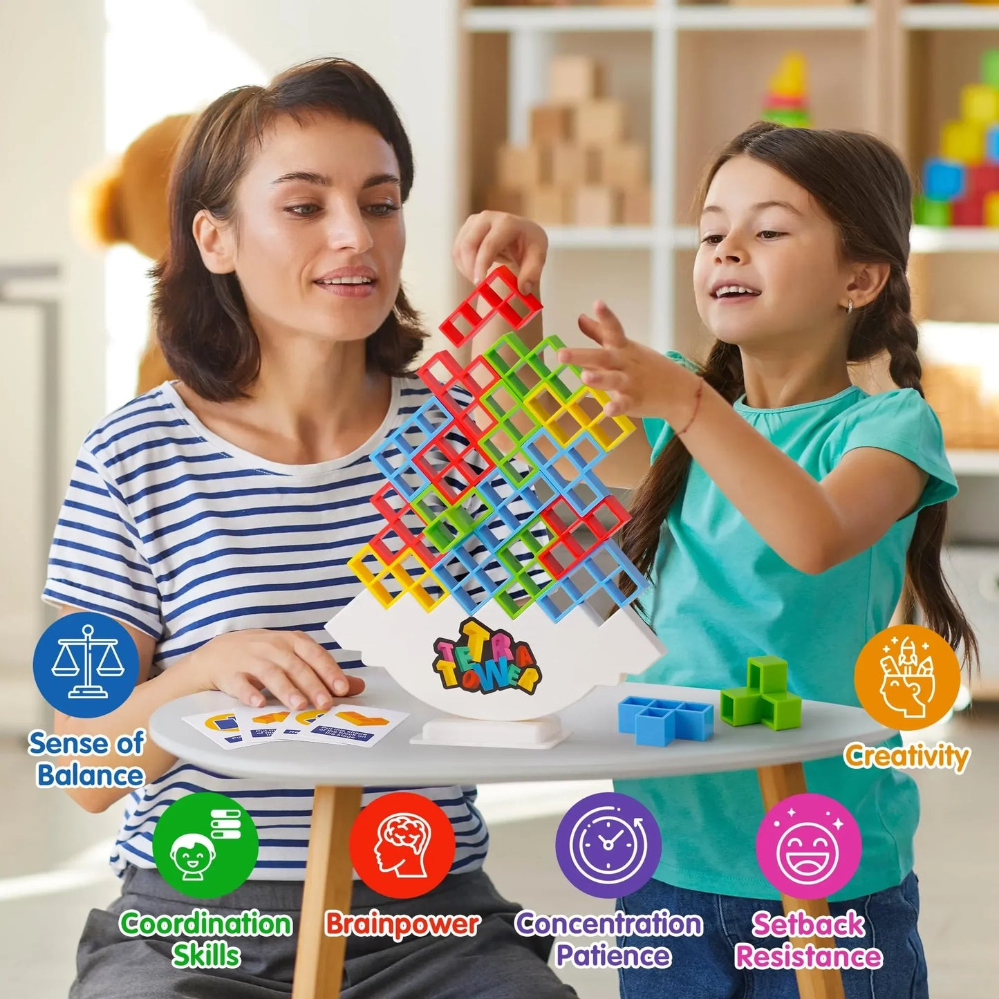 48PCS Tetra Tower Fun Balance Stacking Building Blocks Board Game for Kids Adults Friends Team Dorm Family Game Night and Partie