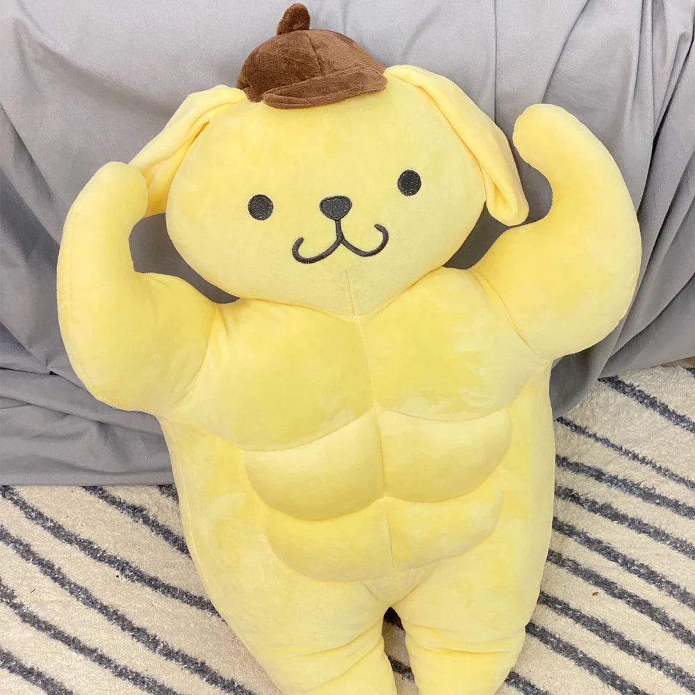 Funny Pom Pom Purin With Pecs and Abs Plush Toy Lovely Stuffed Animal Muscular Dog Doll Boyfriend Pillow Sleeping Plushies Gifts