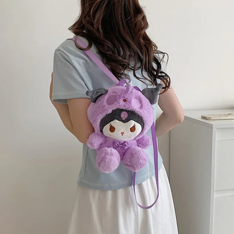 22Cm Kawaii Sanrio Plush Backpack Anime Kuromi Hello Kitty Cinnamoroll Plushie Bag Anime Cartoon Shoulder Backpacks Girl Gifts