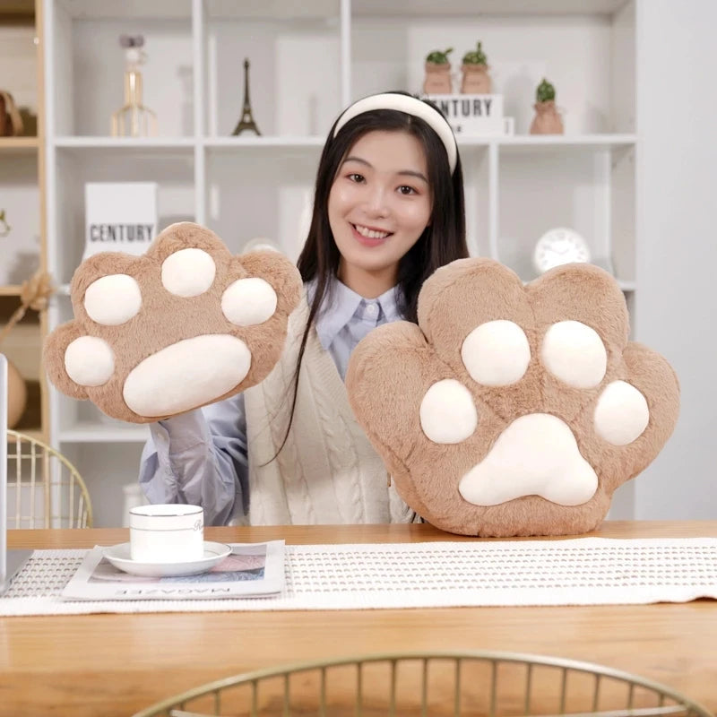 40cm Bear&Cat Paw Pillow With Two Holes Flannel Blanket Colorful Stuffed Fluffy Animal Handwarmer Pillow For Winter Warm