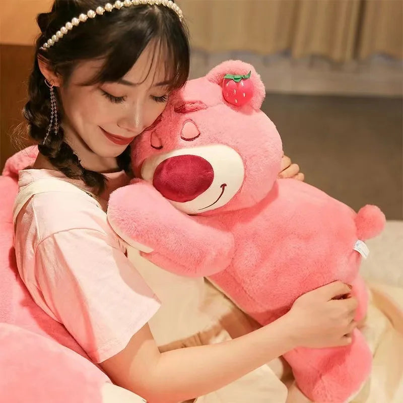 Disney Kawaii Strawberry Bear Doll Cute Plush Animal Toys Sleep Pillow Children's Plush Girl Birthday Gift Home Decoration