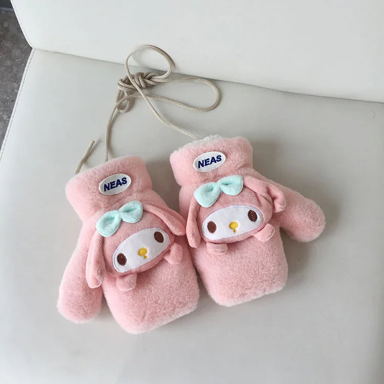 Sanrio My Melody Plush Kuromi Children'S Scarf Cinnamoroll Glove Accessories Soft Thickened Kids Scarves Kid Birthday Xmas Gifts