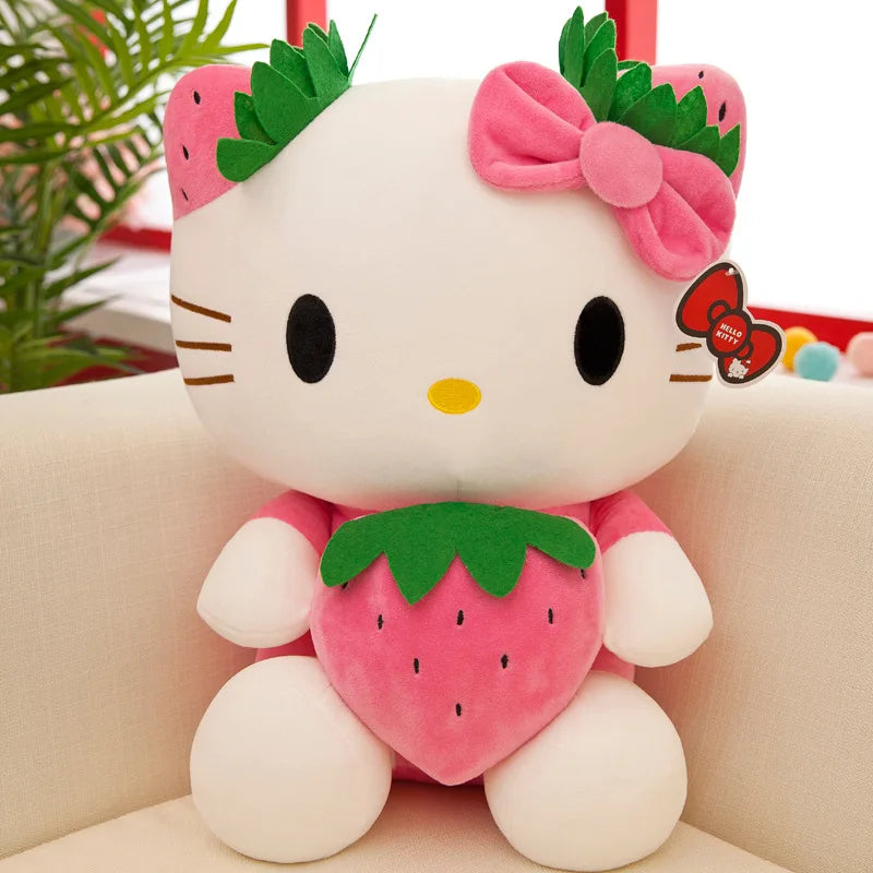 Sanrio KT Cat Plush Toys Kawaii Strawberry KT Cat Plush Doll Soft Stuffed Cartoon 22cm Cute Doll Pillow Birthday Gift for Girls