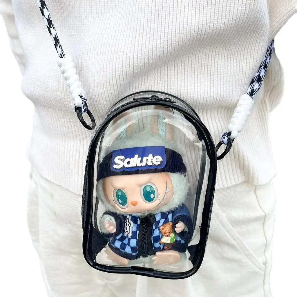 For 15cm Labubu v2 sitting party 15cm cotton doll outfit crossbody pain bag pvc storage bag Dolls Display Bag