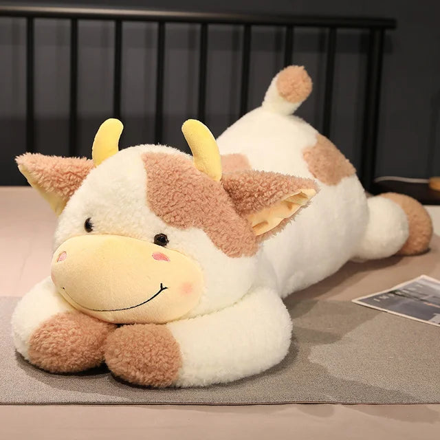 90/110cm Lovely Giant Lying Cow Long Plush Throw Pillow Stuffed Animal Milk Cattle Doll Bed Sleeping Pillow Cushion Home Decor