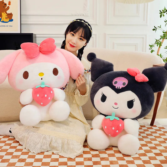 60CM Large New Kawaii Sanrio My Melody Strawberry Children's Plush Toy Dress Up Kuromi Doll Gift