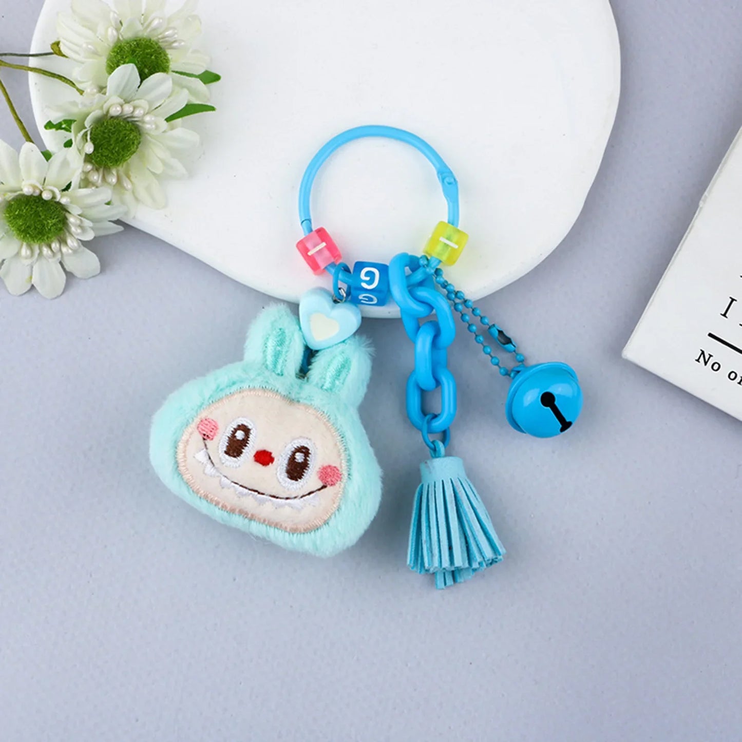 New Labubu Keychain Pendant Kawaii Cartoon Plush Doll with Bell Ornaments Backpack Hanging Pendant New Year Gifts