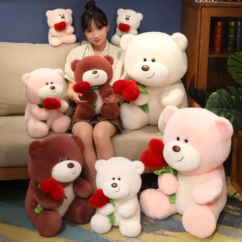 25/35/45CM Cute Bear Holding Heart Plush Toys Stuffed Soft Teddy Pillow Lovely Valentine's Birthday Christmas Gifts