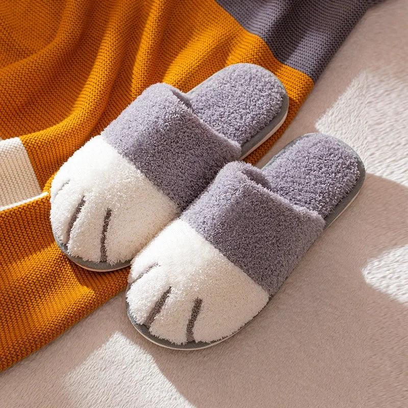 Winter Plush Slippers For Women Warm Cute Cat Paw Designer House Fur Slippers Indoor Bedroom Lovers Indoor Fluffy Shoes