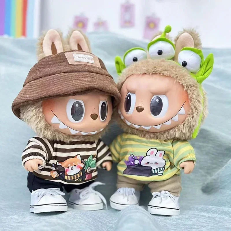 Doll outfit vinyl plush doll clothes for 38cm Korea Kpop Exo Labubu doll clothes striped shirt set