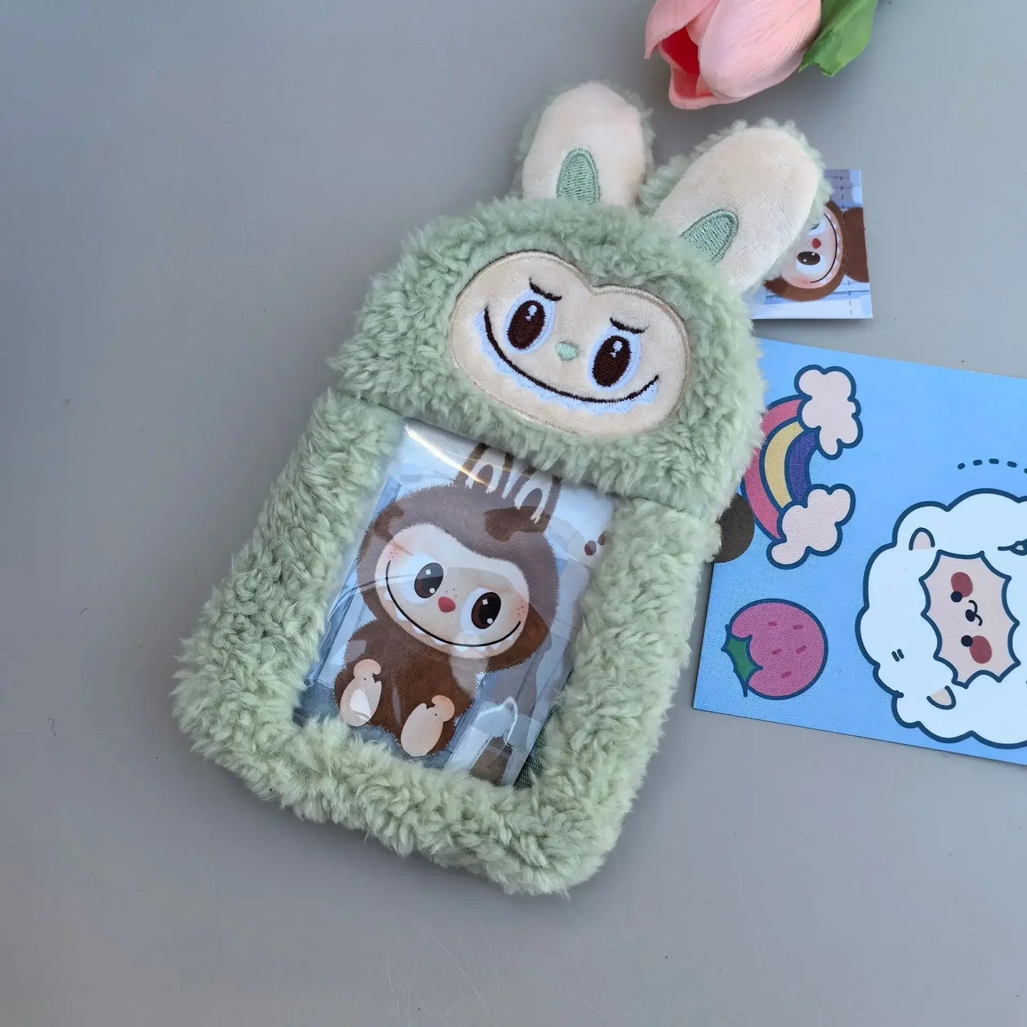 1pc Cartoon Plush Keychain Cloth Purse Photo Card Bag Plush Small Wallet Bank Card Storage Bag Keyring