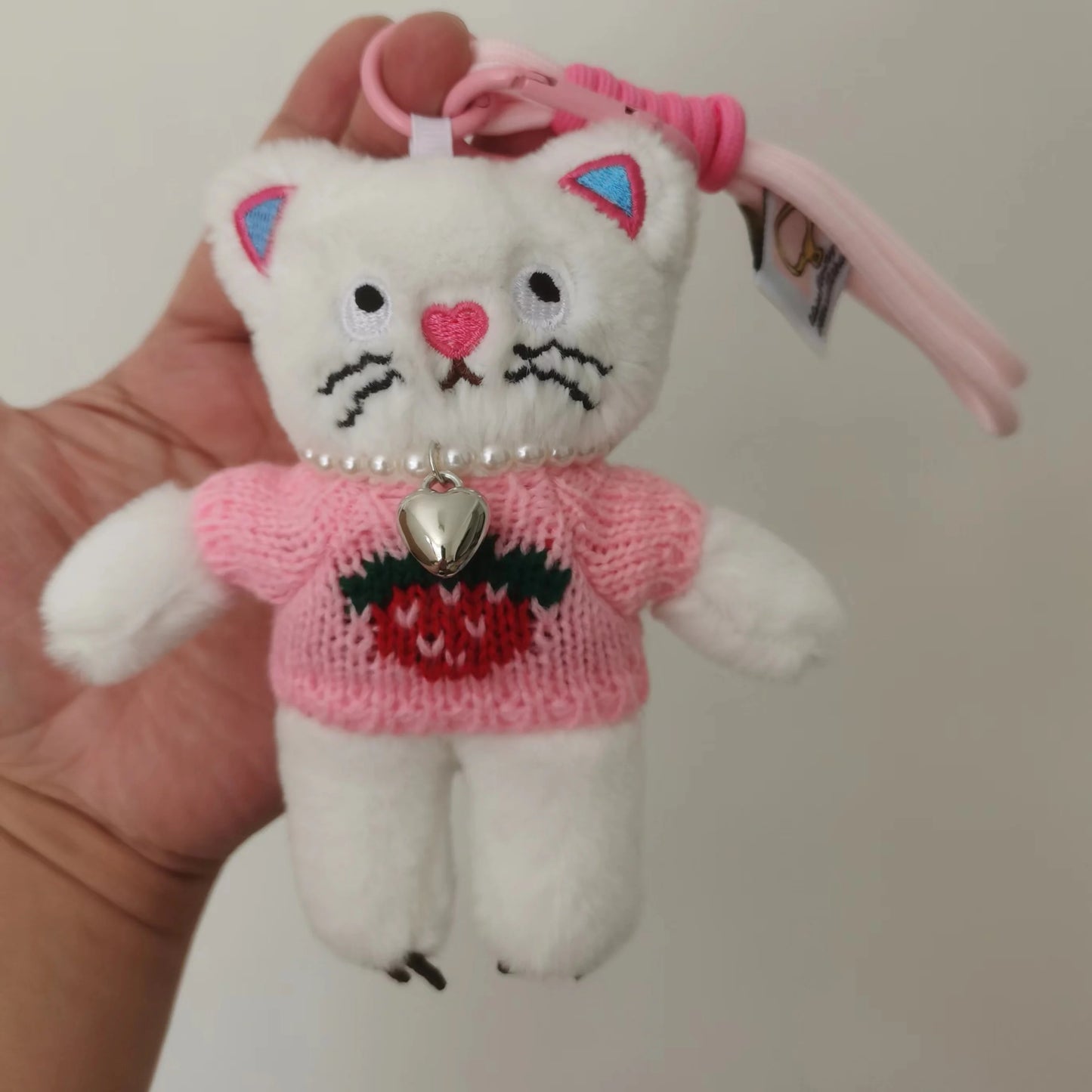 15cm Kawaii Pink Cat Plush Keychain Cute Cat Plush Pendant Soft Animal Keyring Car Key Buckle Accessories Girl women Bag Hanging