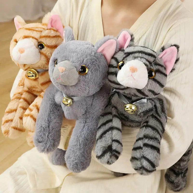 35cm/45cm Simulation Plush Cat With Bell Toys Kids Stuffed Tabby Cat Kitten Doll Baby Gift for Children Birthday Gift