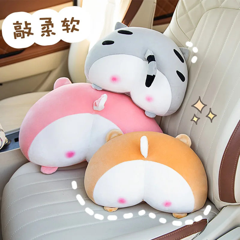 30/42CM Corgi Butt Shaped Plush Pillow Soft Stuffed Cushion Sexy Pink Pig Gray Cat Neck Pillow Car Decoration Toys