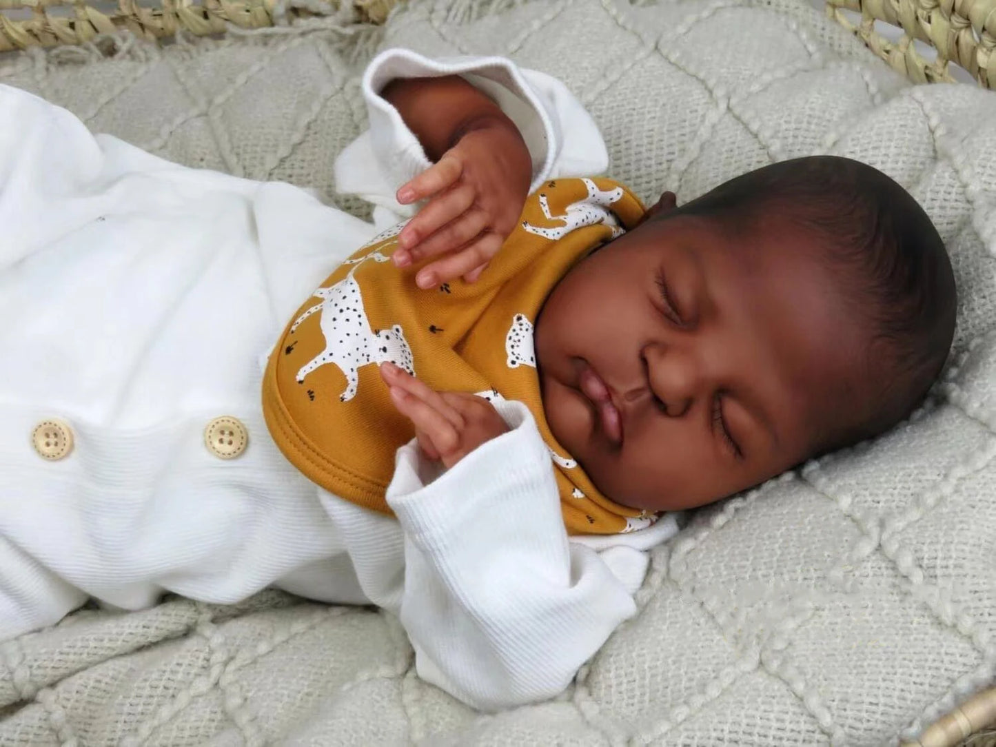 NPK 20inch Already Painted Finished Reborn Baby Doll in Dark Brown Skin Remi Sleeping Baby 3D Painting with Visible Veins