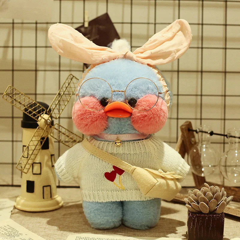 30cm Cute Cafe Blue Duck Stuffed Plush Animals Toy Wear Glasses And Clothes Soft Doll Girl Birthday Creative Gift For Children